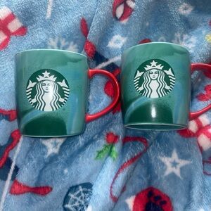 Starbucks Teal and Red Mug Pair